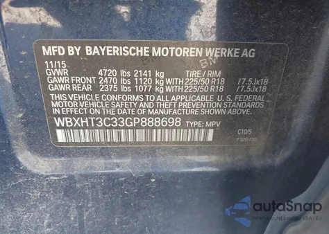 2016 BMW X1 xDrive28I from USA, damaged, VIN WBXHT3C33GP888698